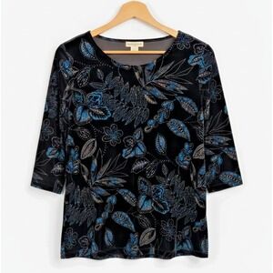 Vtg 90s Notations Black Crushed Velvet Glitter Flroal Top Size 1X Y2K Whimsigoth